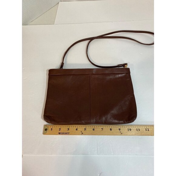 Leather Crossbody Clutch with Removable Strap in Brown with Gold Accents 11"x 7" - Picture 3 of 10